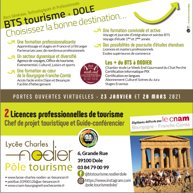 journées portes ouvertes 2021 BTS tourisme Dole